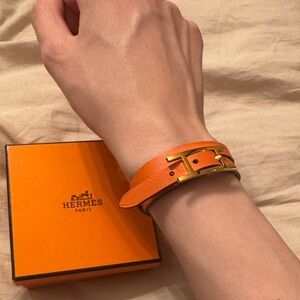 Hermes Orange Double-Wrap Bracelet with Gold H Buckle
